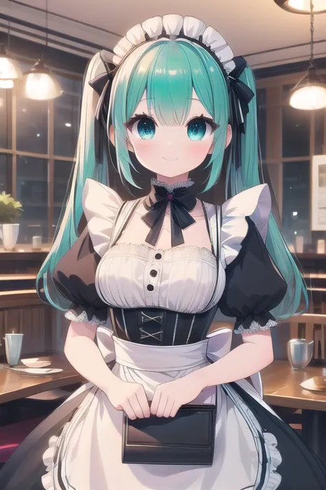 Solo Girl, 15-year-old,, Twintail Hair, aqua hair,, Mid-chest, highest quality, High resolution, Very detailed, Detailed Backgro...