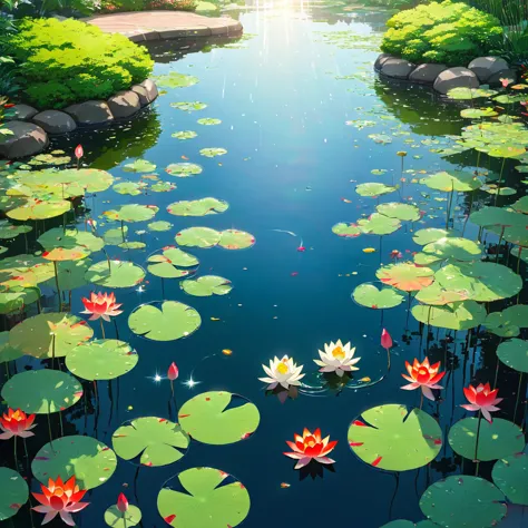 Pool, water surface, Silence, green, Waterweed, lotus leaves, carp, vivid, red, white, orange, pattern, grace, swim, water patte...