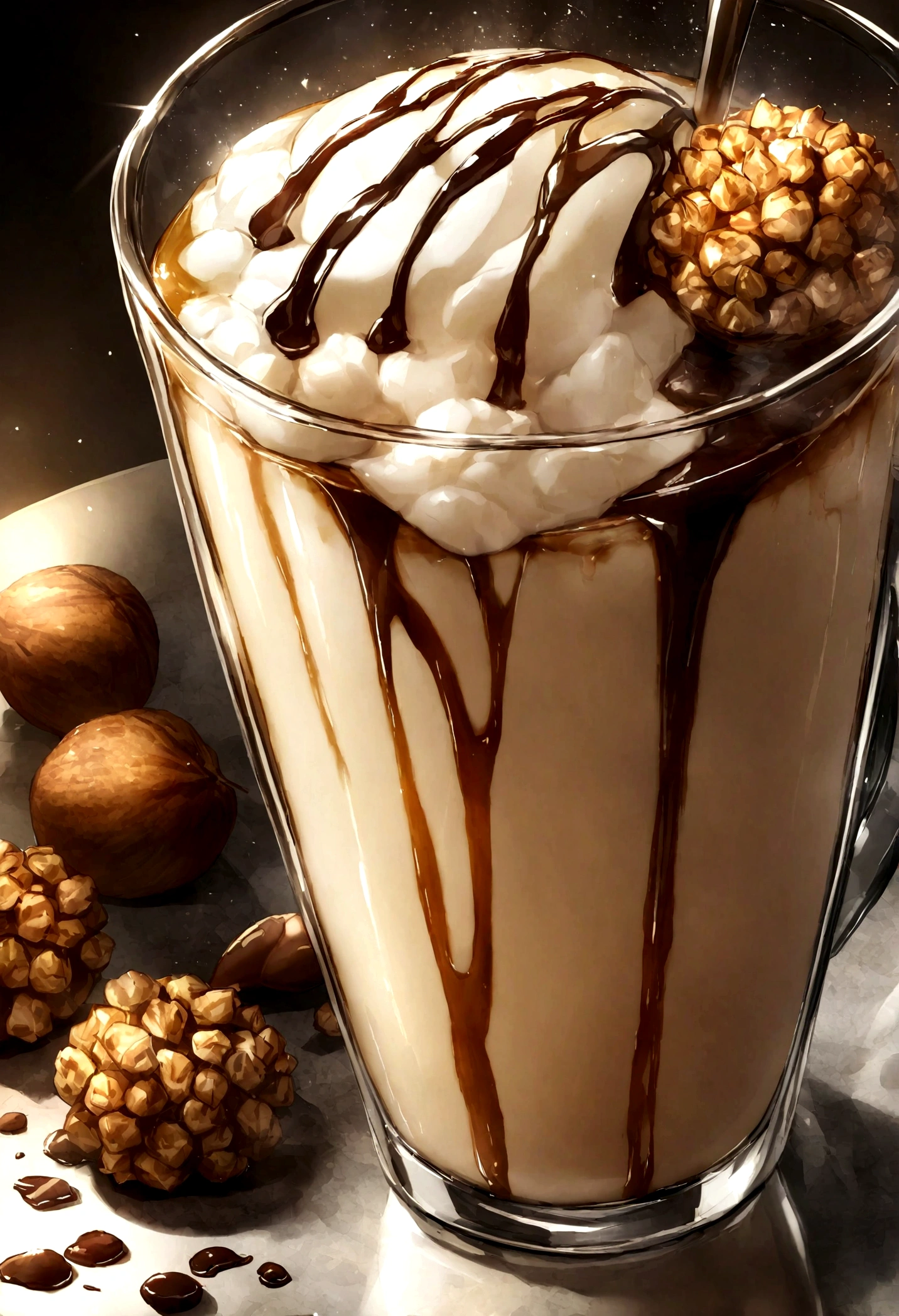 Detailed shot of a hazelnut iced latte, Capturing the wealthy - SeaArt AI