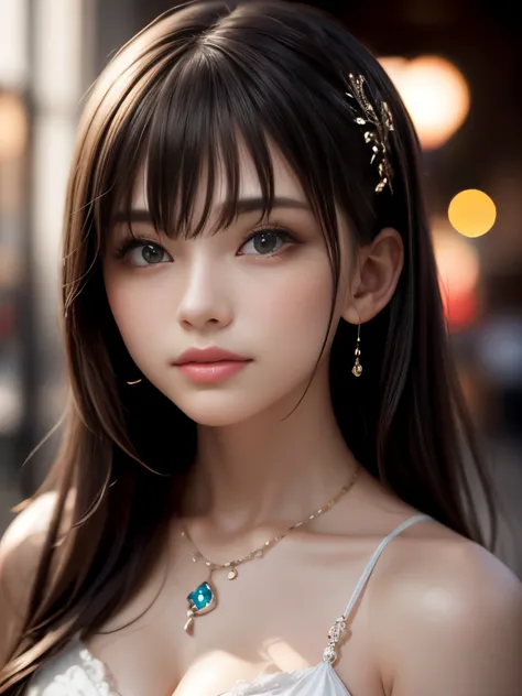 highest quality, masterpiece, super resolution, realistic:1.5, one girl, hair ornaments, necklace, jewelry, beautiful face, on t...