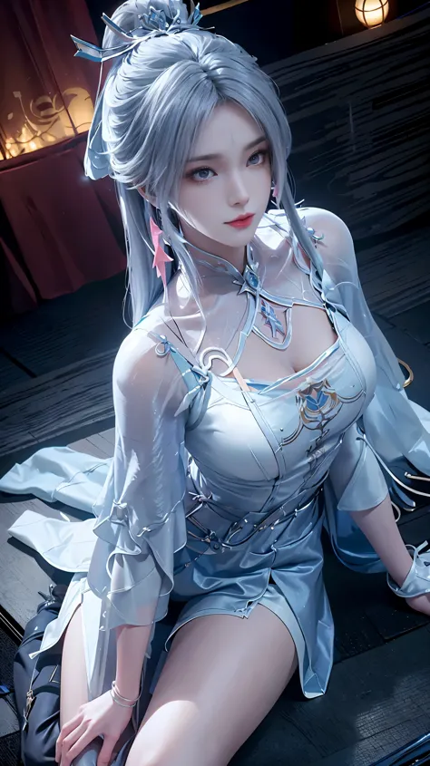 a white hair、Close-up of miss wearing white mask, Beautiful character painting, guweiz, Gurwitz-style artwork, White-haired god,...