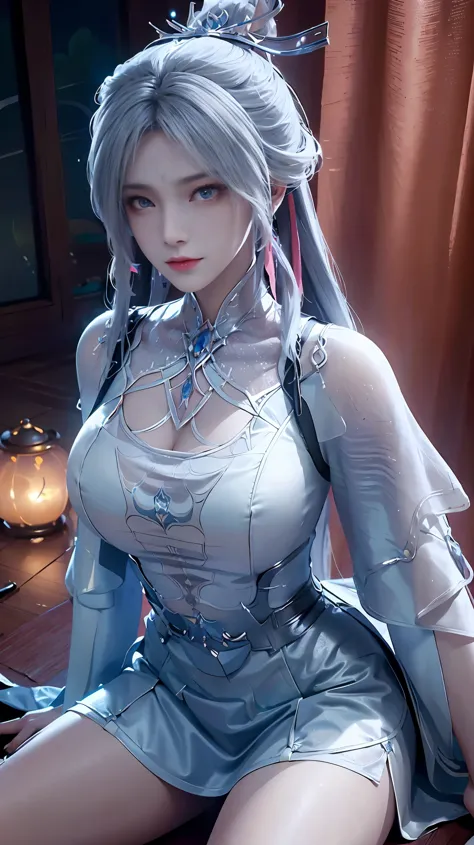 a white hair、Close-up of miss wearing white mask, Beautiful character painting, guweiz, Gurwitz-style artwork, White-haired god,...