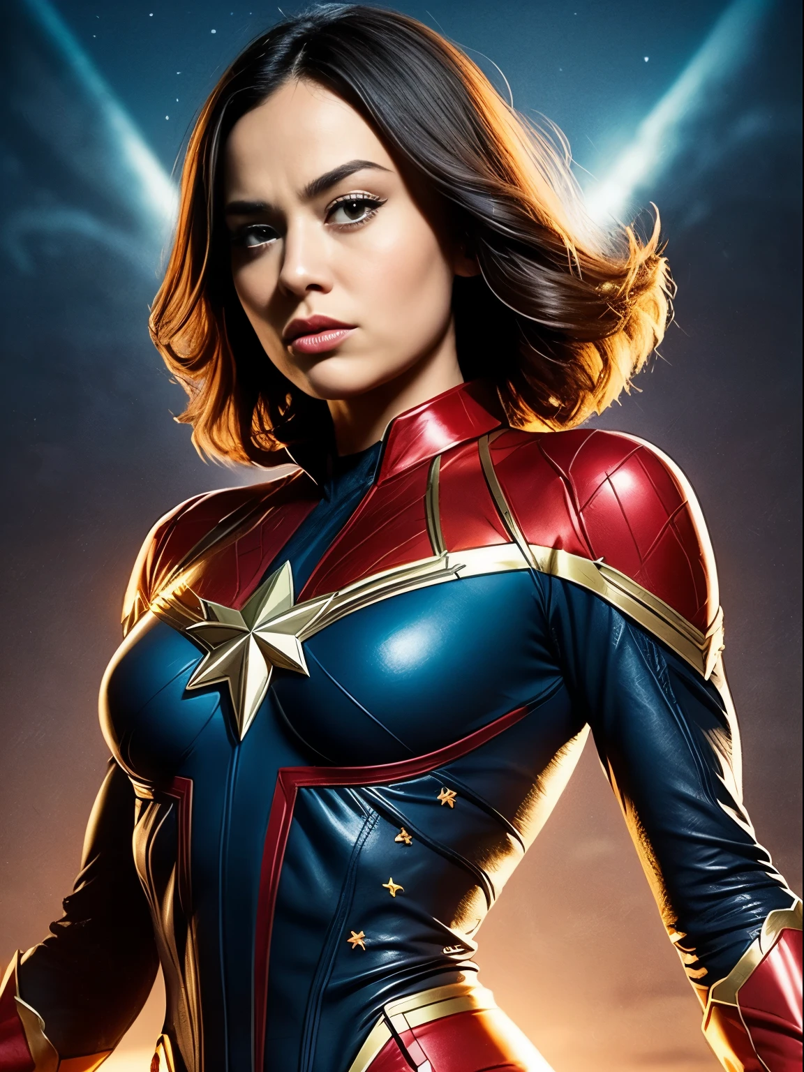 Captain Marvel, medium weight, black hair