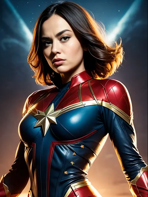 captain marvel, medium weight, black hair