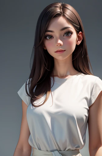 (8k, RAW Photos, highest quality, masterpiece:1.2), (Realistic, photo-Realistic:1.37), Super detailed, Ultra-high resolution,1 girl,View Viewer,Beautifully detailed face,smile,narrow,(Slim waist:1.3),shirt, Beautifully detailed skin, Skin Texture, Floating Hair,Professional Lighting,