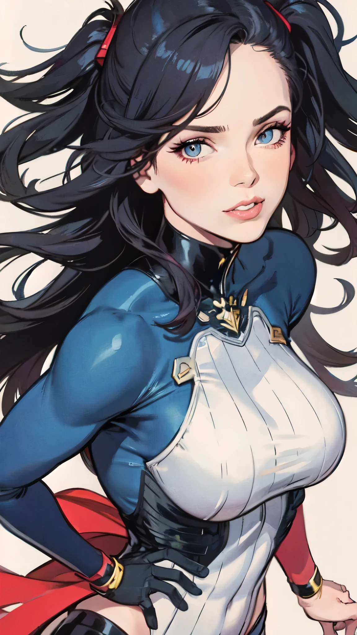 masterpiece,extremely beautiful woman,Excellent sense,(((perfect very white background))),American Comics,(((The Perfect One Woman))),(((one person))),colorful,Highly detailed perfect upper body,highly detailed face,near future,SF,