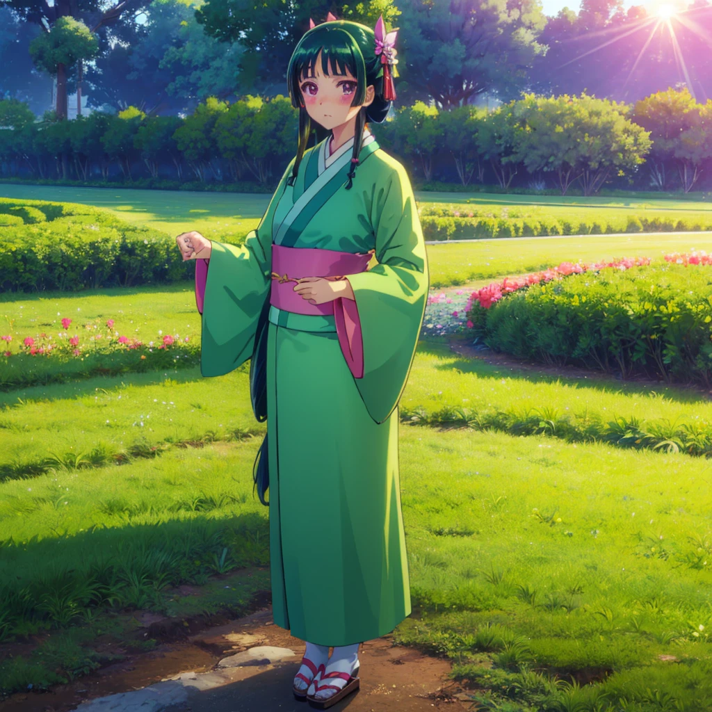 ((Maomao　Grüner Kimono)))　((Im Feld stehen　Sonnenschein　Erröten　tanzen))　(Leuchtender Hintergrund　Glänzende Kante)