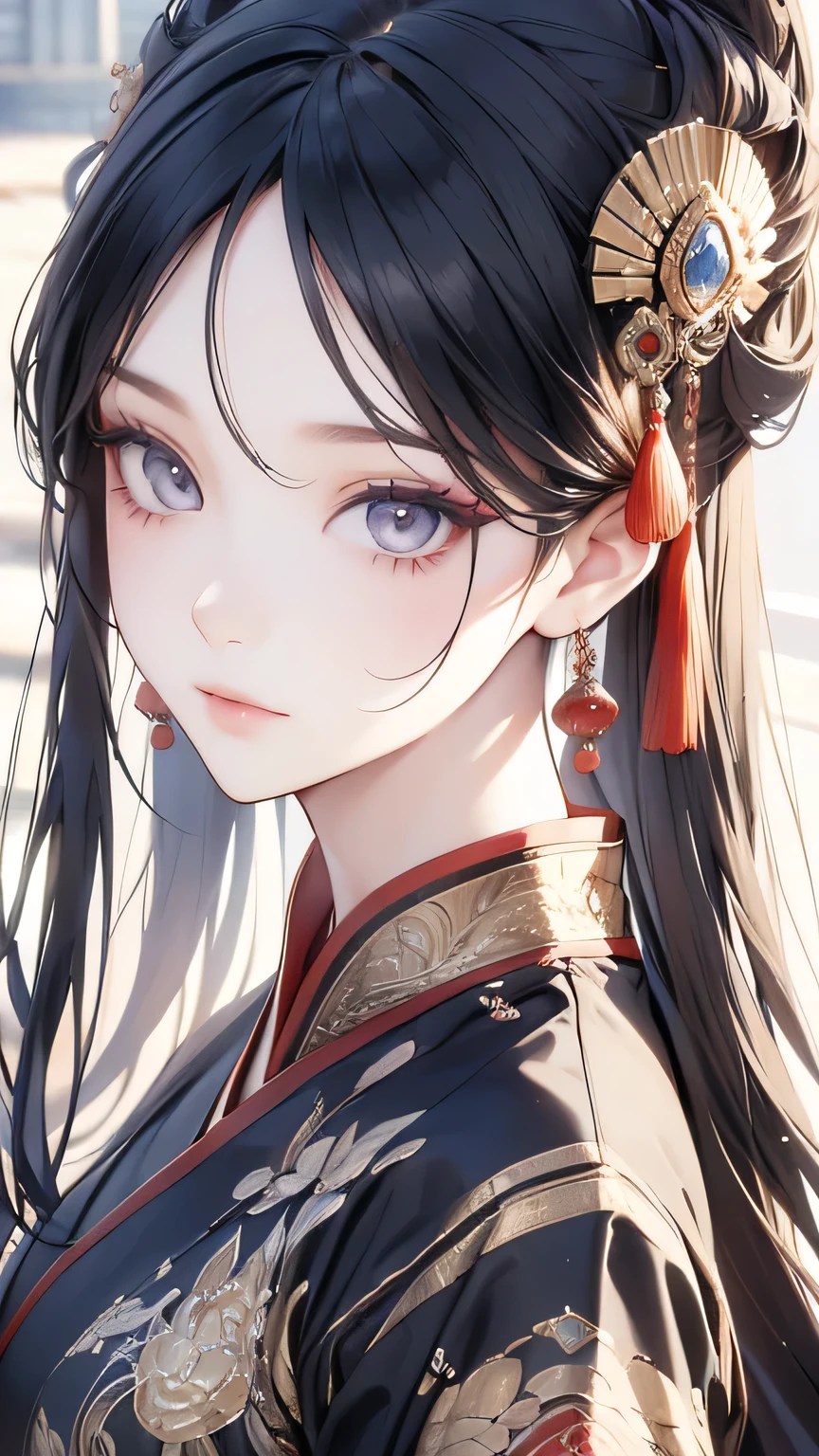 ((best quality)), ((masterpiece)), (detailed face and eyes), perfect face, accurate, textured skin, high details, highres, Yang Guifei, traditional Chinese costume, royalty, empress, luxury, black hair, topknot
