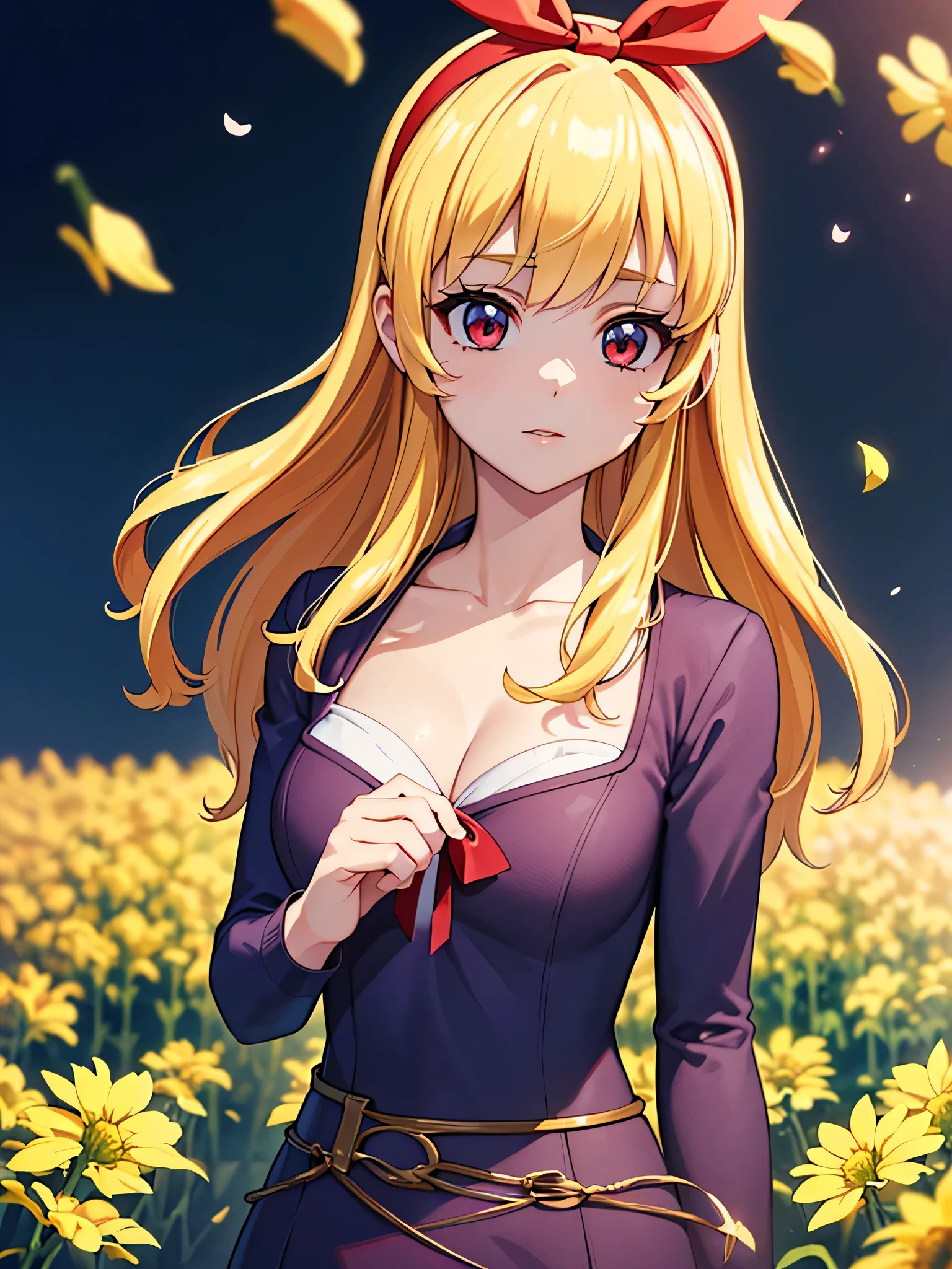 (RED Ribbon on HAIRband:1.2),Blonde HAIR,(masterpiece, best quality, highly detailed, ultra detailed, high resolution, absurdres, 4K, 8K:1.2), (official art, incredibly fine illustration, extremely detailed CG, detailed background, cinematic lighting, dynamic angle, perfect hands, detailed shiny skin, detailed hair, detailed eyes)(extremely awesome detailed pretty  face,beauty face)(extremely detailed)(Three-dimensional depiction)
BREAK, ((canola flowers, cherry blossoms)){(large grounds, canola flowers, cherry blossoms in full bloom, beautiful woman wearing a White one-piece dress)},8k, high resolution, absurd, employed, delicately composed, detailed, exquisitely detailed, bold composition, cinematic angles, dynamic angles, top quality, masterpiece,