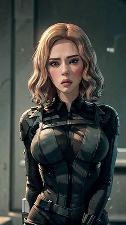 (masterpiece, top quality, best quality, official art, beautiful and aesthetic:1.2),(Scarlett Johansson),(Platinum Blonde Hair),(Detailed Ass),(Detailed eyes),(Green Eyes),(Detailed Nose),(Detailed Lips),(Detailed Thighs), Participating in a confidential briefing, Black Widow listens attentively, her tight suit accentuating the contours of her body, including her toned buttocks. With a focused expression and sharp intellect, she absorbs critical information with precision and insight.