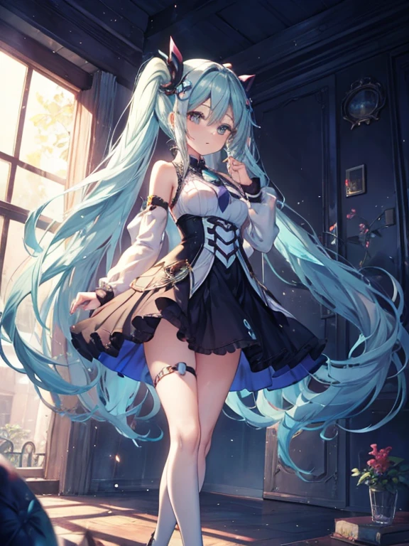hatsume miku x suicune ,beautiful eyes ((High Definition)),art by dark natasha, it was in the garden, art by dark natasha,  art by vixen aztra, whole body, platas beautifuls, slim waist, broad hips, shapely legs, beautiful, fullbody picture, lying on a bed, flirtatious look at the viewer, Standing ((upper leg coquettishly)), HD face