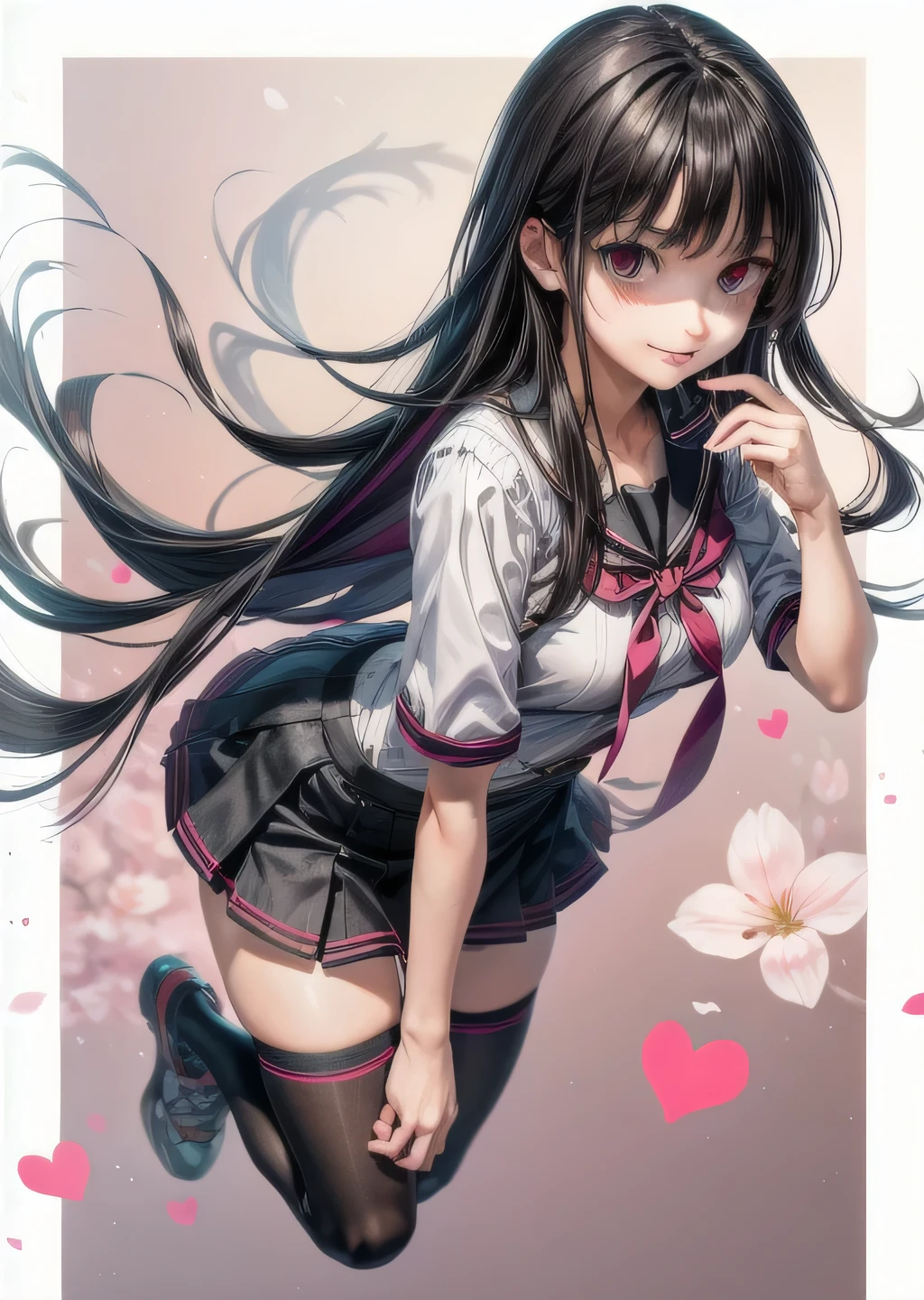  (highest quality:1.4), (High resolution:1.2), Sharp contours, Long Hair, highest quality, masterpiece,Glasses,Voice of the Heart,yandere,Full Body Shot,20-year-old woman,yandere,Big Breasts,Ecstasy,saliva,blush,Squint your eyes,Heterochromia iridis,Tuck up your clothes,zettai ryouiki