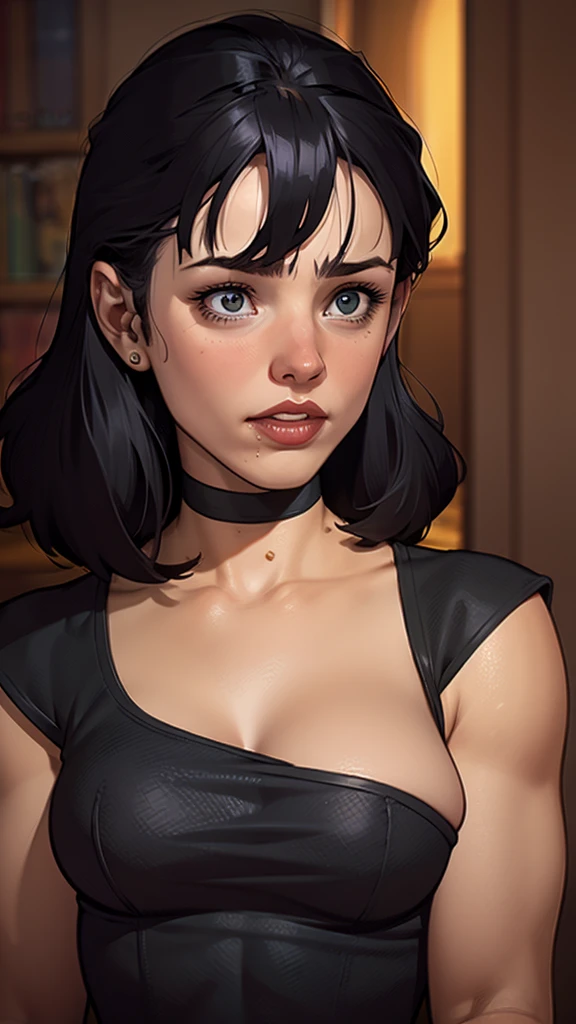 A closeup of a woman in a black top and a black bra, estilo de arte de charlie bowater, Estilo Charlie Bowater, retrato de vampiro, arte do personagem charlie bowater, Alena Aenami e Artgerm, Neoartcore e Charlie Bowater, Charlie Bowater cores ricas e profundas, lazy art style, Artgerm e Tom Bagshaw