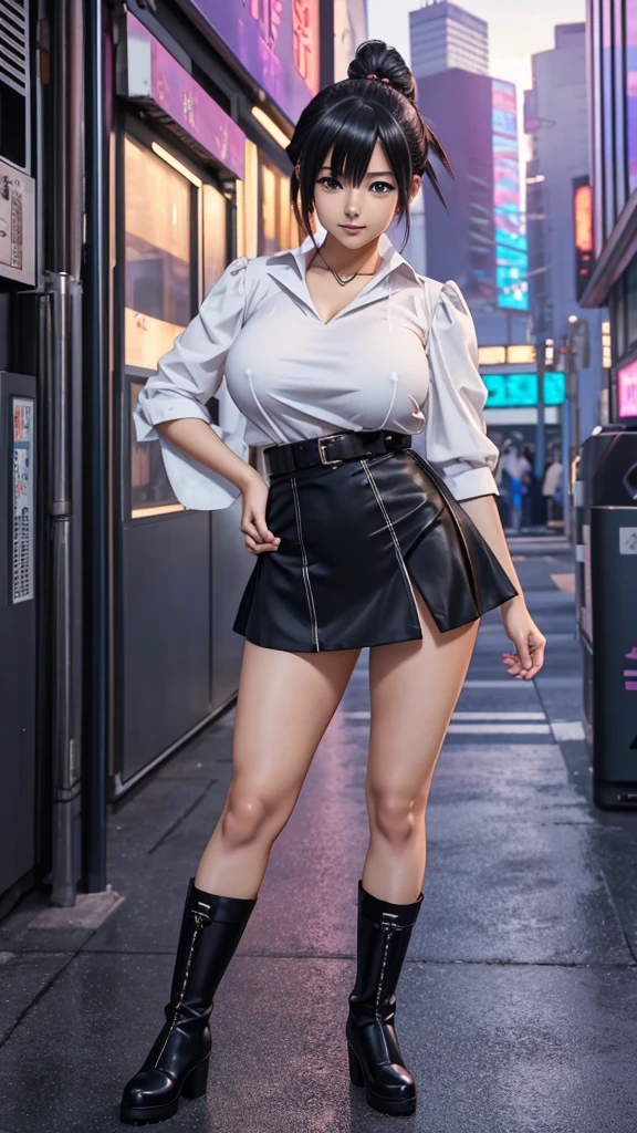 a woman in a short skirt and boots posing for a picture, seductive anime girl, beautiful alluring anime woman, attractive anime girl, anime girl, anime woman, oppai cyberpunk, (sfw) safe for work, female anime character, oppai, anime girls, an anime girl, top rated on pixiv, perfect android girl, 8k.