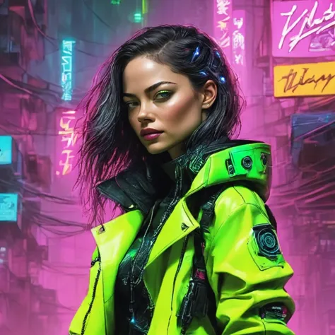 pose divertida, hiper nitido, hiper detallado, A closeup of Kristin Kreuk in a neon suit, Ambiente ciberpunk, cyberpunk with neo...