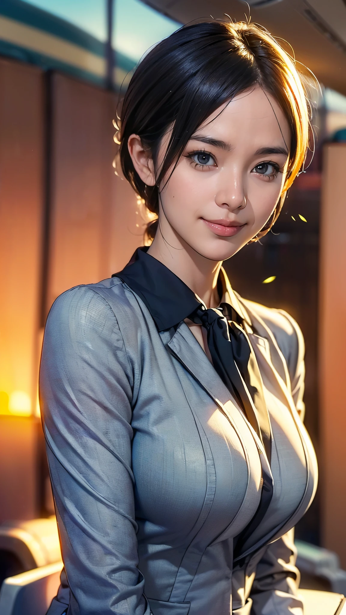 (One Woman),(Japanese),(Short Hair),(4),(whole body:1.5),(front:1.5),((cabincrew)),(Are standing),(Fitted flight attendant uniforms:1.5),(smile:1.5),(Beautiful Eyes:1.3),(Very detailedな顔:1.5),((Very detailed drawing of a female hand:1.5)),((Beautiful Skin:1,5)),(Delicate skin depiction:1.5),(Functional:1.5),(Big Breasts:1.3),BREAK(Ana:1.5),((In Airplane:1.5)),(((Blur the background:1.5))),(The cabin of the plane bathed in the setting sun),BREAK(((masterpiece:1.5),(highest quality:1.5),(Very detailed:1.5),(High resolution:1.5),(Realistic:1.5),(Photorealistic:1.5))),8k,wallpaper