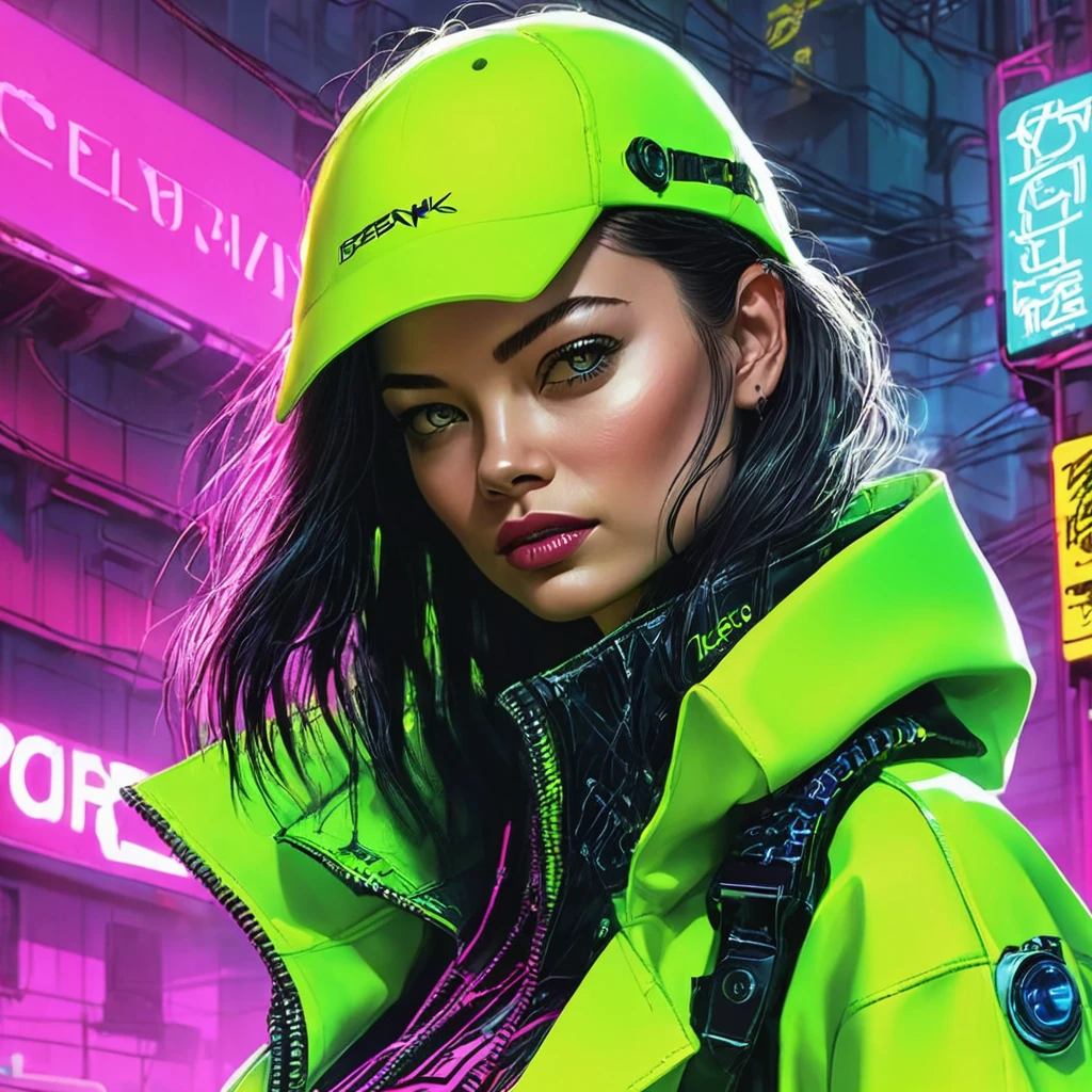 hyper sharp, hyper detailed, A closeup of Kristin Kreuk in a neon suit, cyberpunk atmosphere, cyberpunk with neon lights, Bright cyberpunk light, crouched,Cyberpunk vibes, Cyberpunk lighting, cyberpunk style, neon cyberpunk style, In cyberpunk style, look cyberpunk, cyberpunk dreamy girl, cyberpunk photo, neon cyberpunk, cyberpunk aesthetic, cyberpunk streetwear, cyberpunk aesthetic, Cyberpunk art style, Cyberpunk streetwear goalie,You know, perfect fingers,neon hair color, Detail texture, hair detail,Long neon black pants, beautiful face,wavy fur,Detailed neon black shoes.,