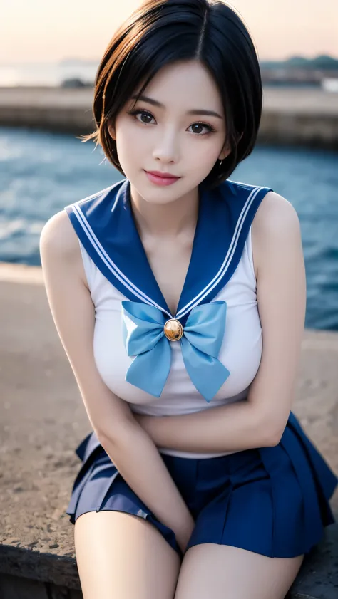 short blue dyed hair!!!!!, Must have short blue hair. anime girl in a sailor suit and blue boots and blue short skirt”, high res...