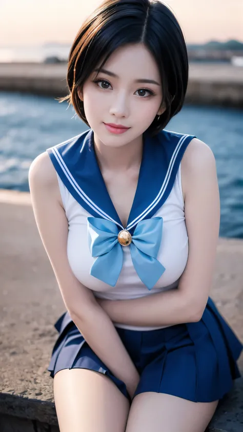 short blue dyed hair!!!!!, Must have short blue hair. anime girl in a sailor suit and blue boots and blue short skirt”, high res...