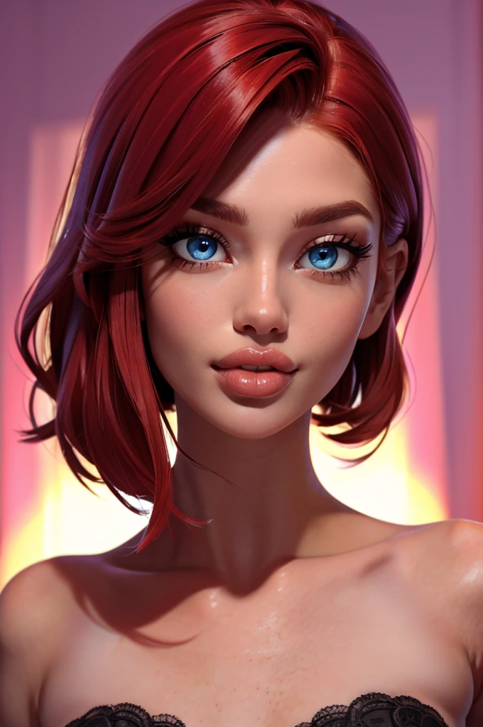 (sexy red haired young woman,perfect body,posing,model,stage,luxury hall),(oil painting),(detailed face,beautiful eyes,detailed lips, lips apart),(best quality,highres:1.2),(realistic),(portrait),(vibrant colors),(soft lighting), ((confident:1.7)), ((joyful:1)), short messy haircut