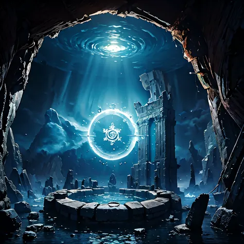 Magic portal in the deep sea city，glass channel，Magic Circle，A portal between lost ruins，Ancient magic portal，Instances，Magic Ci...