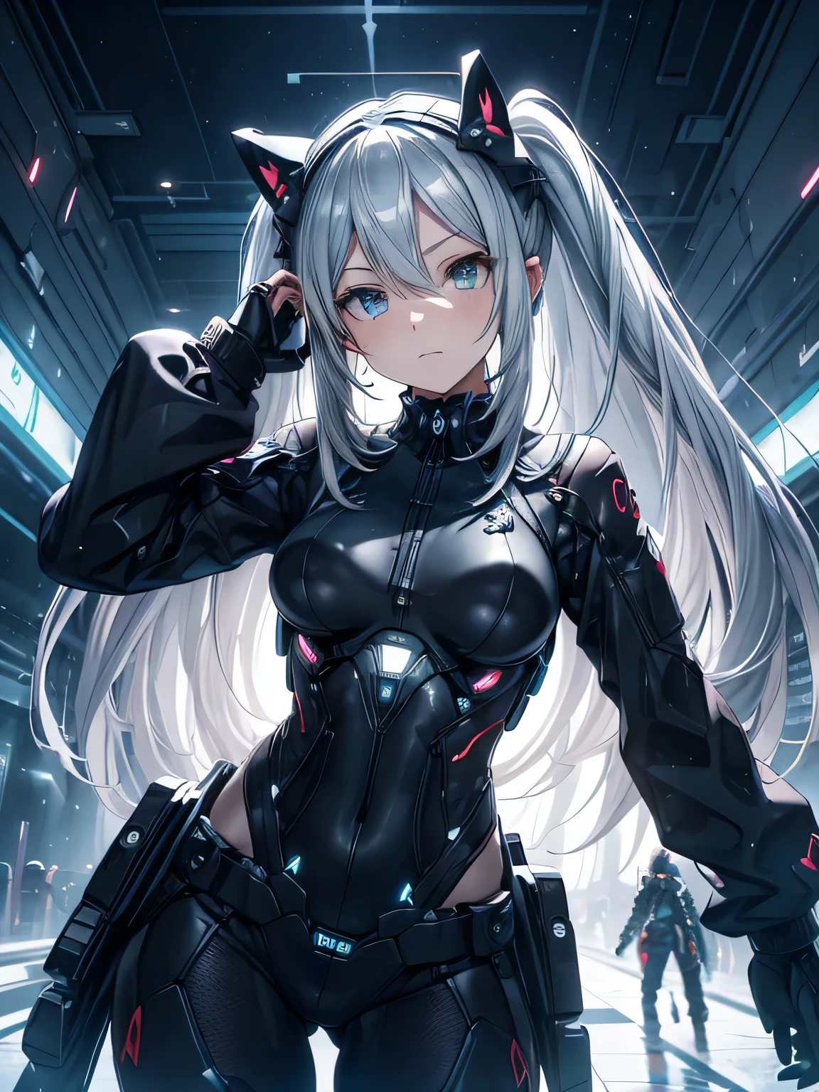 
(maximum quality), ((the best definition)) Miku Hatsune anthropomorphic, furry art, deep blue eyes ((The best quality)), lying on her left side, half lateral pose, barefoot, well defined legs, The best quality, cyberpunk city landscape at sunset, dynamic poses, action atack