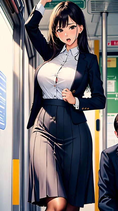 Wife,teacher,woman,train,Pantyhose,long skirt,lift up skirt,job interview  suit,First button open,orgasm face,cover one's underw...