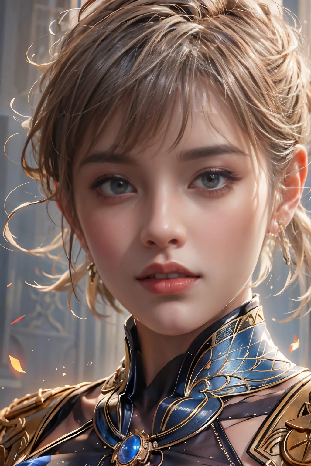 highest quality, Realistic, photoRealistic, Award-winning illustrations, (Intricate details: 1.2), (Subtle details), (Intricate details), (Cinematic Light, Super sexy short hair super girl, huge firm bouncing bust