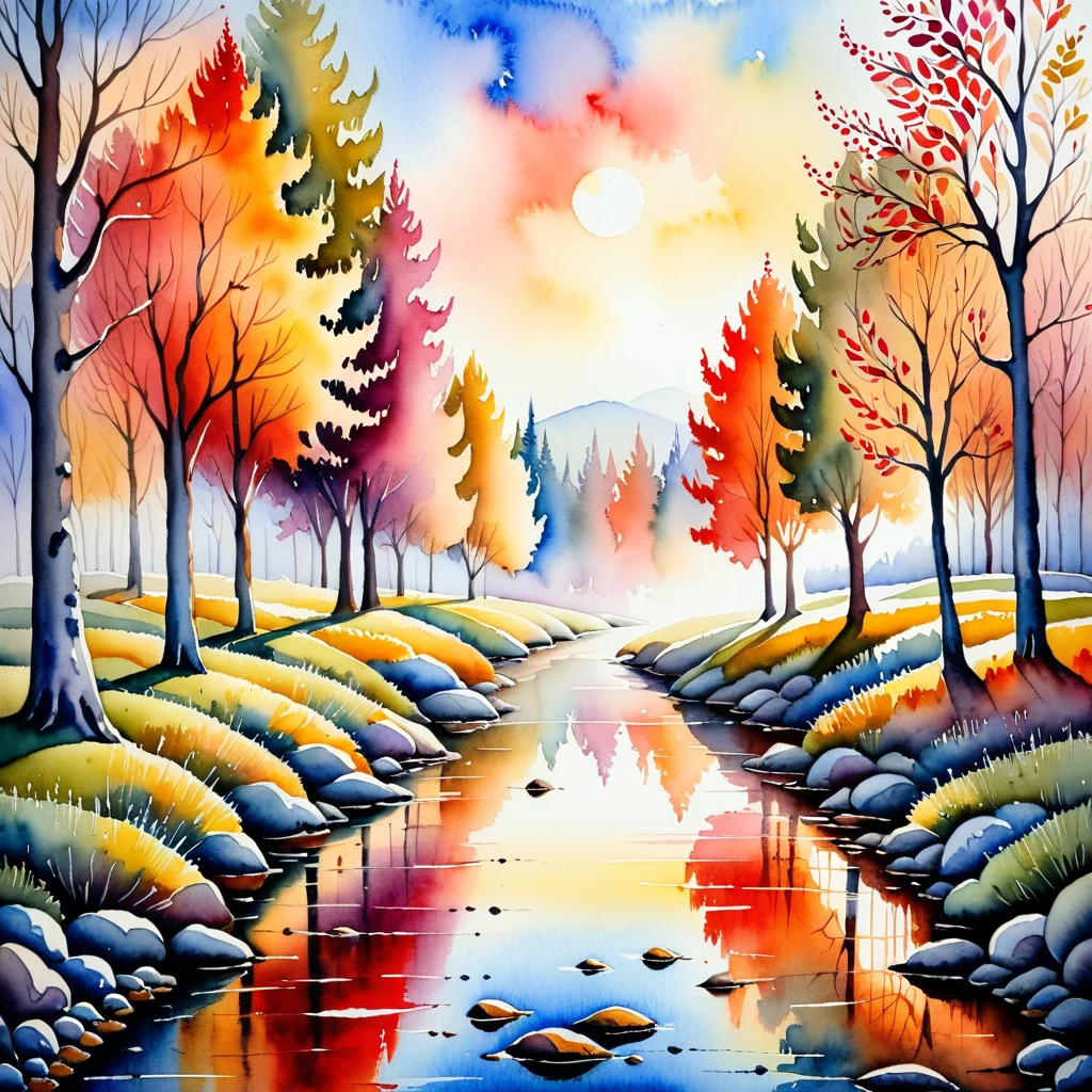 Watercolor painting in the style of Vladimir Zarubin . Bright, Beautiful, picturesque, detailed, textured, art
