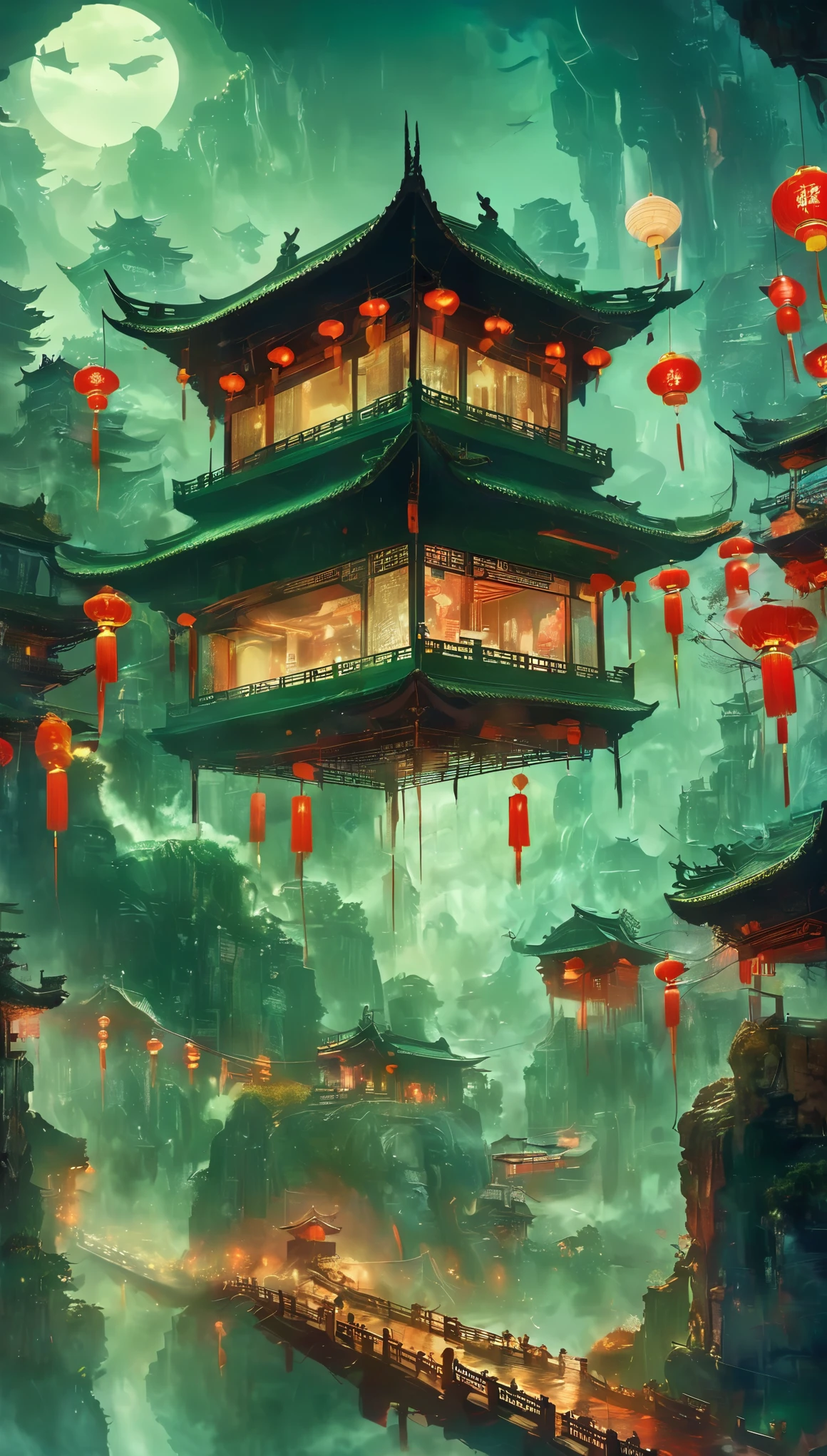 难忘的中国鬼故事, 奇怪的中国建筑, Qixi Festival, 绿鬼汤, 文浦大桥, 湯麵, 护送幽灵, 链, 黑暗阴沉的灯光, 電影, 害怕, 氣氛, 超現實主義, 神秘, 詳細的