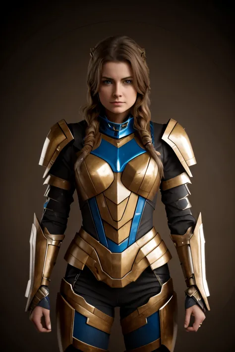 4K, Masterpiece, highres, absurdres,, edgThunderstruck, a woman with a blue and gold armor ,wearing edgThunderstruck_armor, elec...