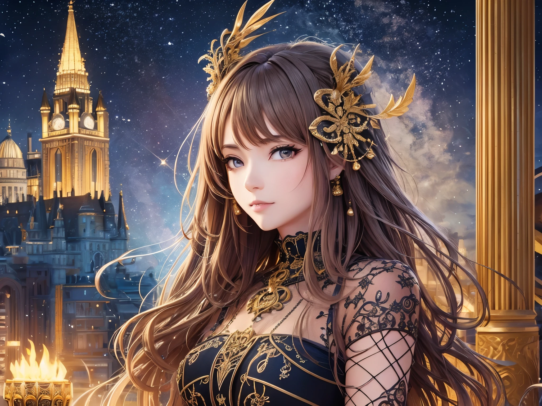 ((highest quality)),(Ultra-high resolution),(Very detailed),(Detailed Description),((The best CG)),(A masterpiece),Ultra-detailed art,Amazing drawing art,(Fantasy art with intricate detail:1.5), The constellations shine, Candles, 