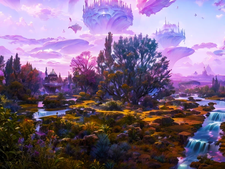 A ultra beautiful high fantasy landscape, dreaming landscape, photo realistic, masterpiece, 4k, uhd, with high fantasy structures