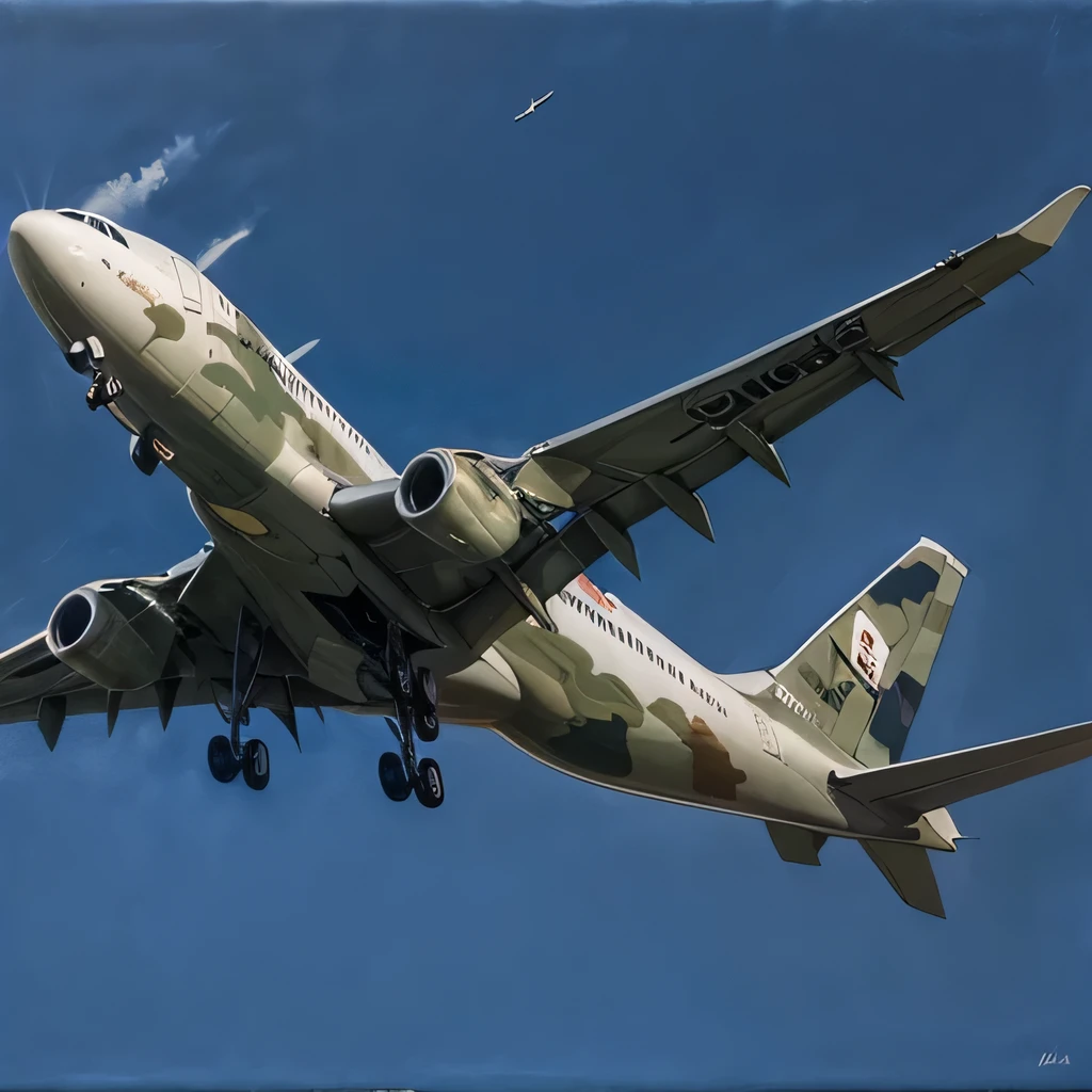 Araflane jet airliner flying in the sky with landing gear down - SeaArt AI