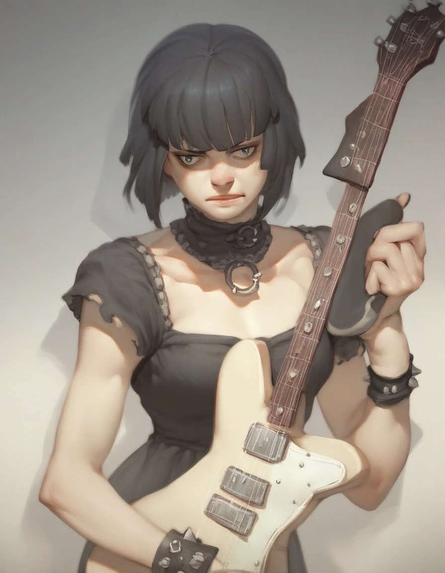 score_9, score_8_up, score_7_up, score_6_up, score_5_up, score_4_up, source_anime, portrait 1girl, solo, metal rock Gothic 1girl holding a guitar, 