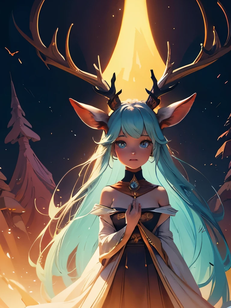 a painting of a deer with a large antelope in its antelope's antelope, concept art by Caroline Chariot-Dayez, trending on cgsociety, fantasy art, jen bartel, beeple and jeremiah ketner, art contest winner on behance, anthropomorphic deer, ✨🕌🌙, an anthropomorphic deer, forest spirit, dreamy illustration