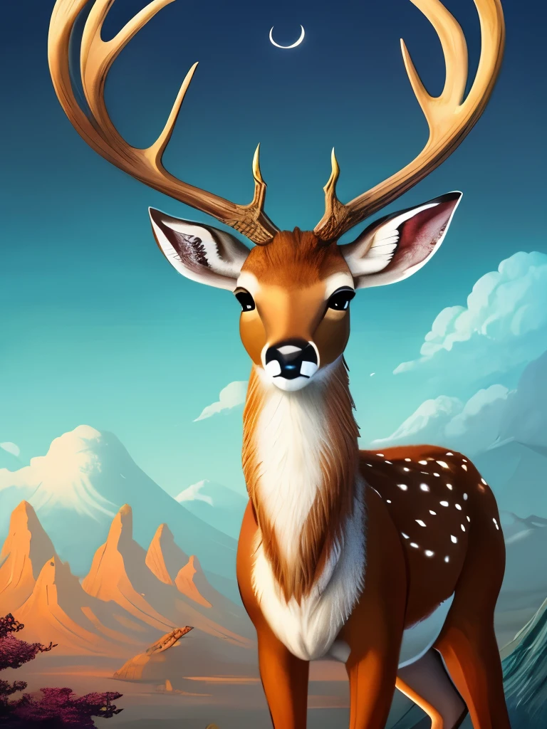 a painting of a deer with a large antelope in its antelope's antelope, concept art by Caroline Chariot-Dayez, trending on cgsociety, fantasy art, jen bartel, beeple and jeremiah ketner, art contest winner on behance, anthropomorphic deer, ✨🕌🌙, an anthropomorphic deer, forest spirit, dreamy illustration