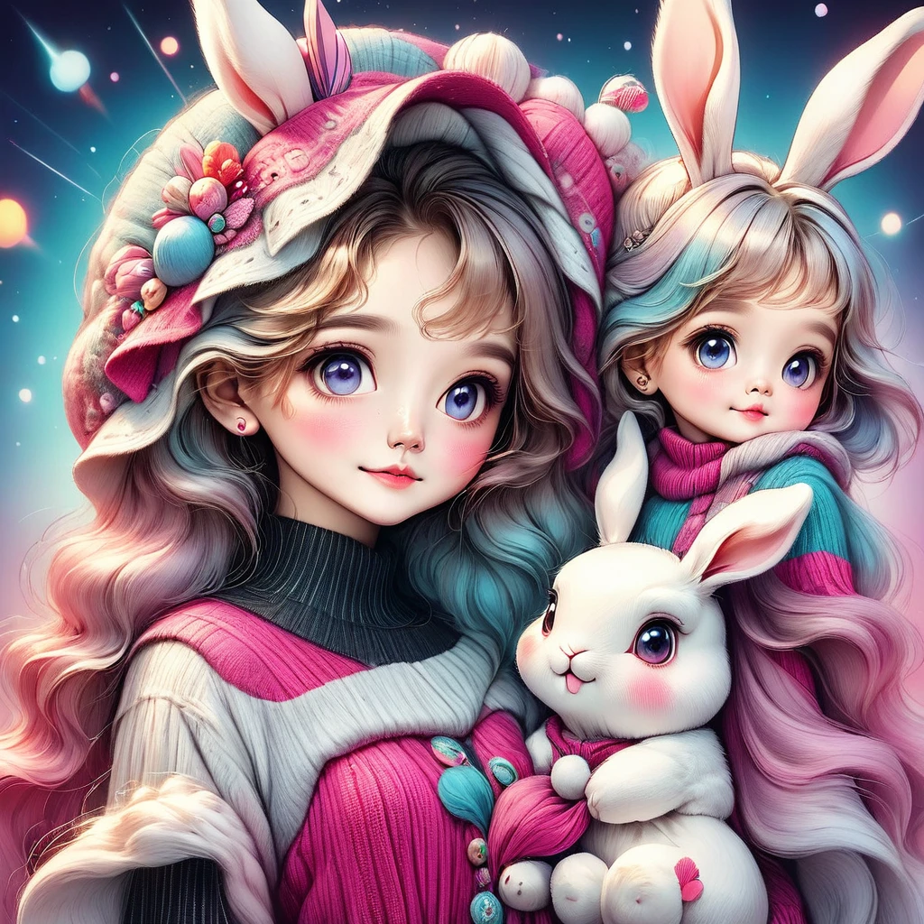 (일반 계획:1.3),복슬복슬한 토끼 의상을 입고 큰 토끼 귀를 가진 여자, 전신샷, 광각, 귀엽고 어린아이 같은 표정, 전문 초상화, 8K 하이퍼 디테일, 높은 해상도, 상세한 얼굴 특징, 상세한 의류, 부드러운 조명, 변덕스러운, 팬시한, 파스텔 색상, 사랑스러운, 8K,HD.