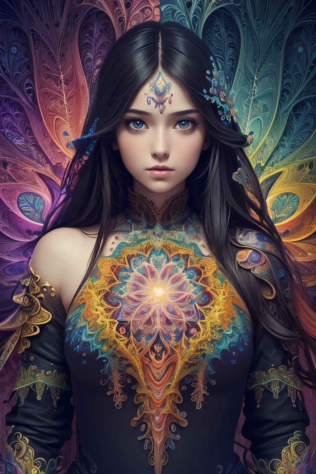 (masterpiece, top quality, best quality, official art, beautiful and aesthetic:1.2), (1girl),upper body, extreme detailed,(fractal art:1.3),colorful,highest detailed