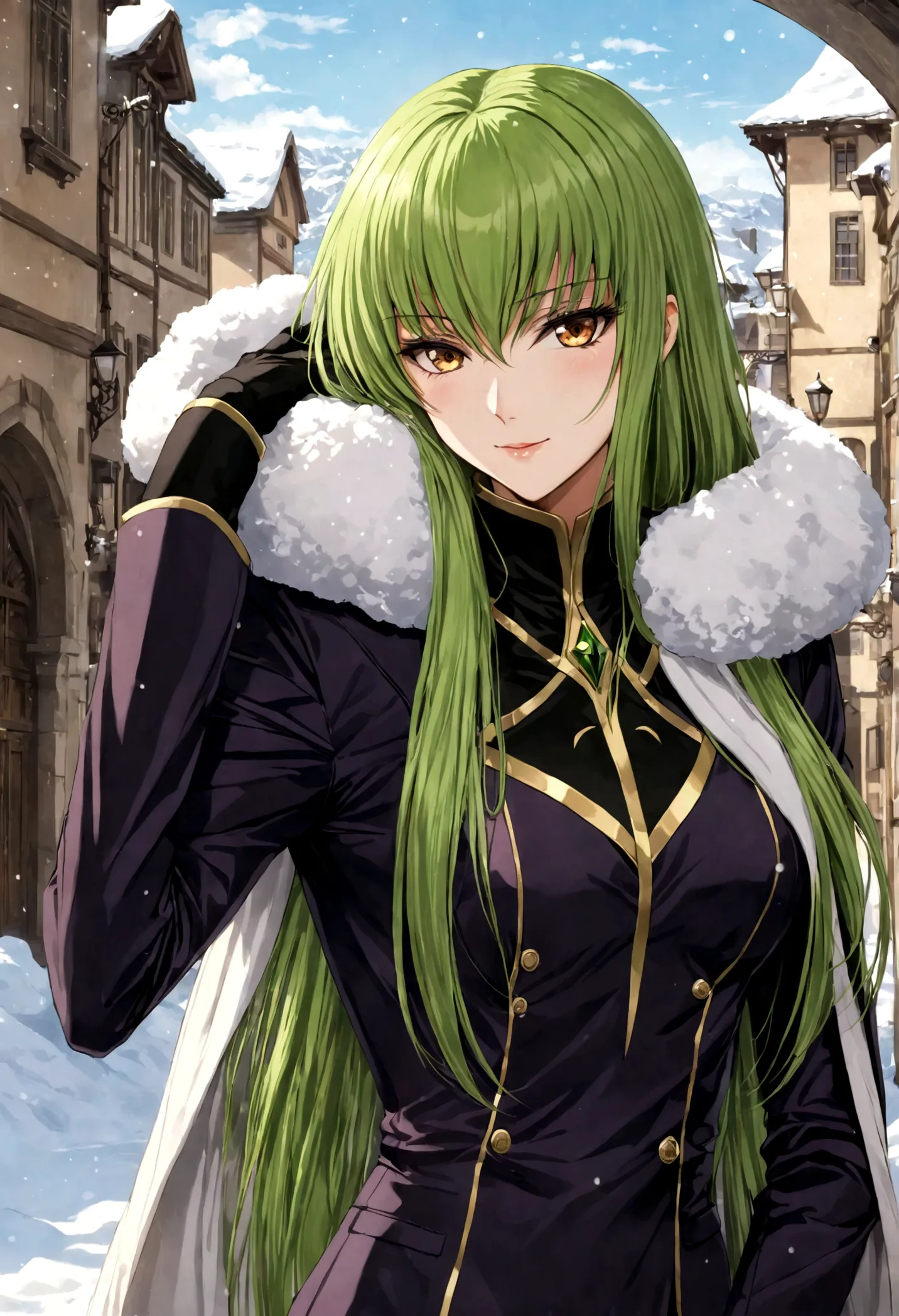 (1girl, code geass), c.c., "code geass lelouch of the rebellion", solo, (green hair), cc_codegeass, long hair, straight hair, ba...