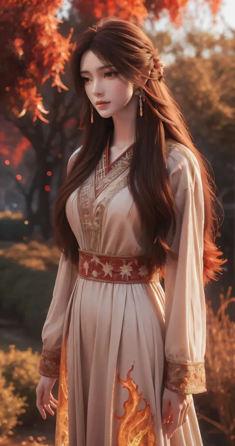 (absurdres, highres, ultra detailed), 1girl, solo, mature, (very long hair, red hair), baroque, long dress, phoenix dress, long ...