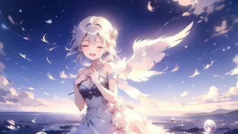 ((Girl floating in the starry sky))、((Multiple Bubbles))、((Beautiful girl in the middle))、((The girl has big wings))、((The girl ...