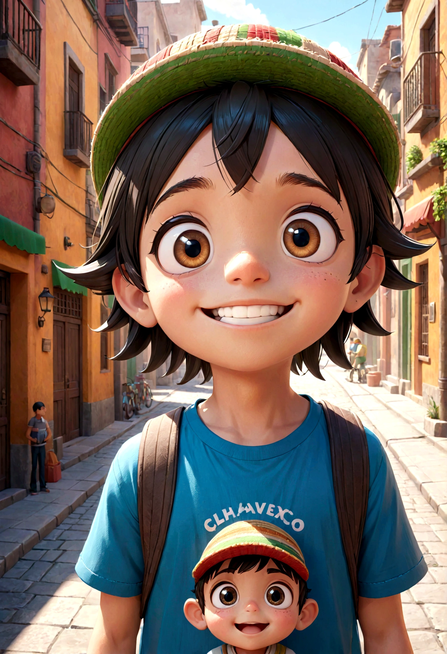 1 boy, cartoon character, el chavo del 8, street, mexico, detailed facial  featur - SeaArt AI