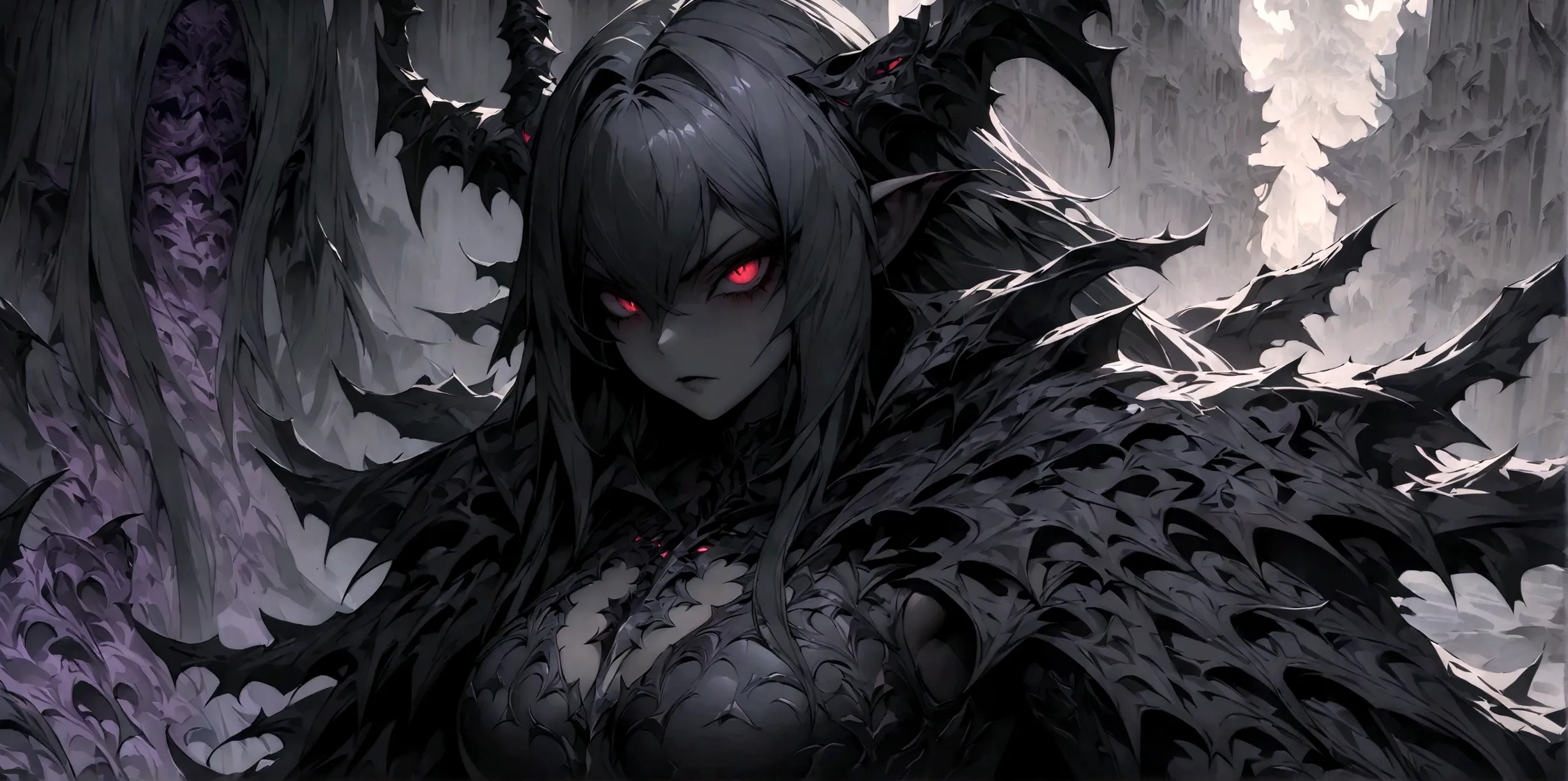demon girl, close up, black heavy detailed clothes, art, dark and malevolent,armor, powerful and intimidating, (masterpiece, bes...