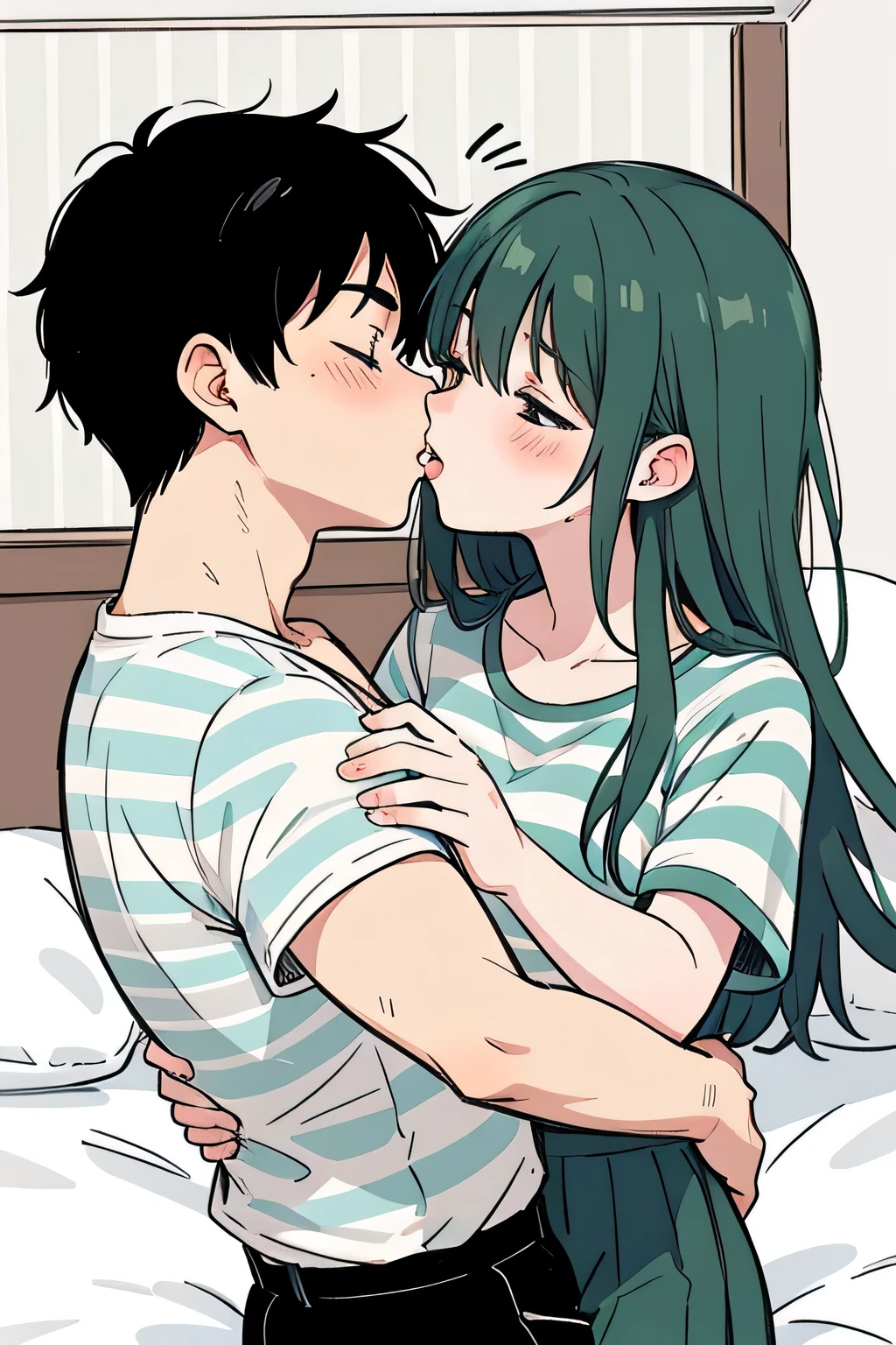 A couple of anime characters kissing on a bed - SeaArt AI