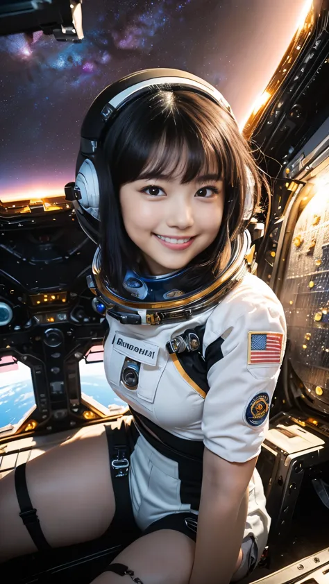 （8k、Raw photography、highest quality、masterpiece：1.2),(Black Hair、Dark Eyes:1.9),(Spacesuit:1.6)、View your viewers,Viewed from th...