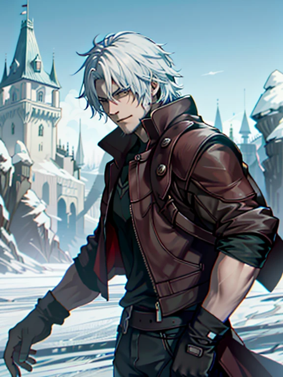 ((ultra detallado, obra maestra, absurdos))
DMC5Dante, 1 chico, solo, cabello corto, pelo blanco, Ice castle in a frozen wasteland, cristales de hielo brillantes,  (luchar), emanando una presencia real