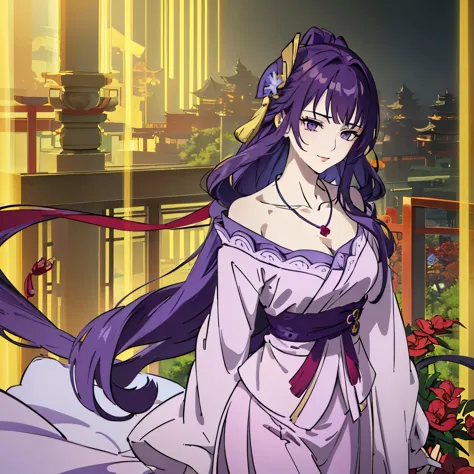 Best quality at best, Ultra-high resolution, (((1 girl))), (Long purple hair), (violet eyes), (Chinese clothes), (((Red Flowers ...