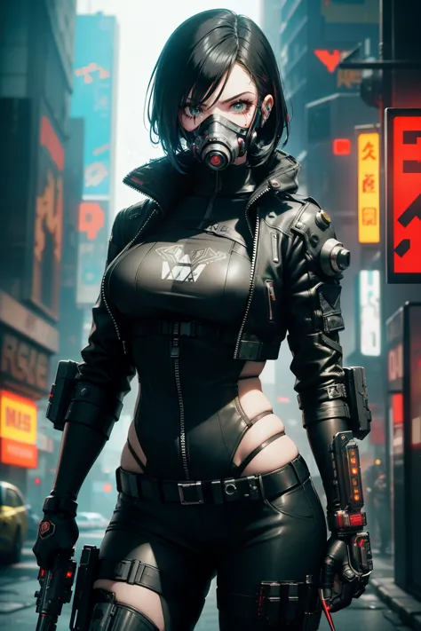 a woman in a gas mask holding a gun and wearing a gas mask, mechanized soldier girl, cyberpunk angry gorgeous goddess, cyberpunk...
