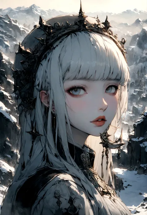 A close up of a woman with a black and white hair - SeaArt AI